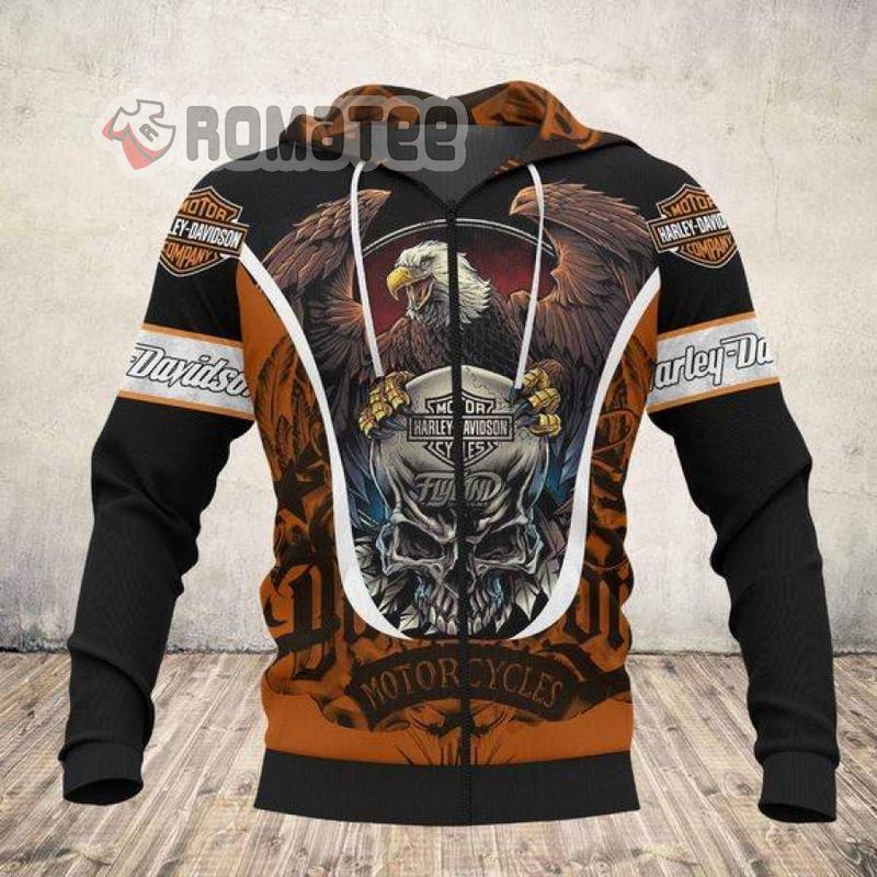 Harley Davidson Eagle Catching Angry Skull Motorcycles Vintage 3D All Over Print Hoodie
