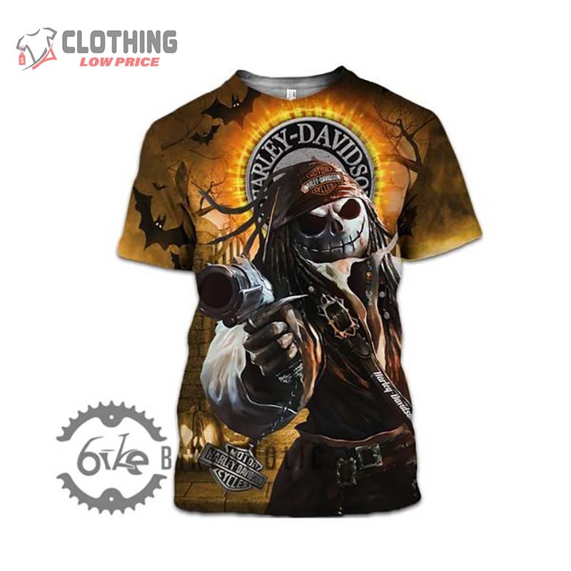 Halloween Harley Davidson Jack Skellington Pirates 3D Hoodie All Over Printed 3 tshirt