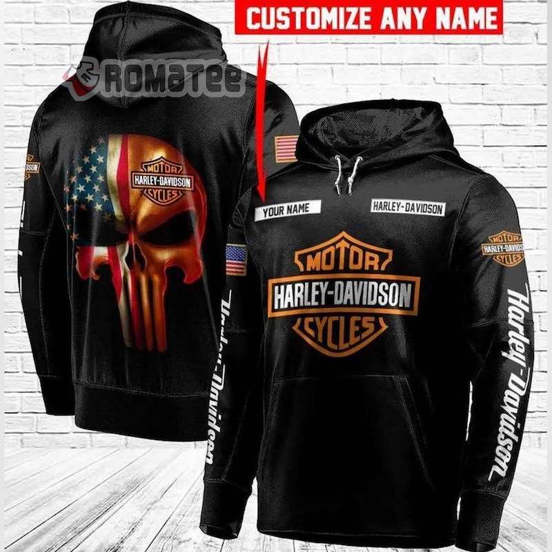 Punisher Harley Davidson American Flag Personalized Name 3D Hoodie All Over Print