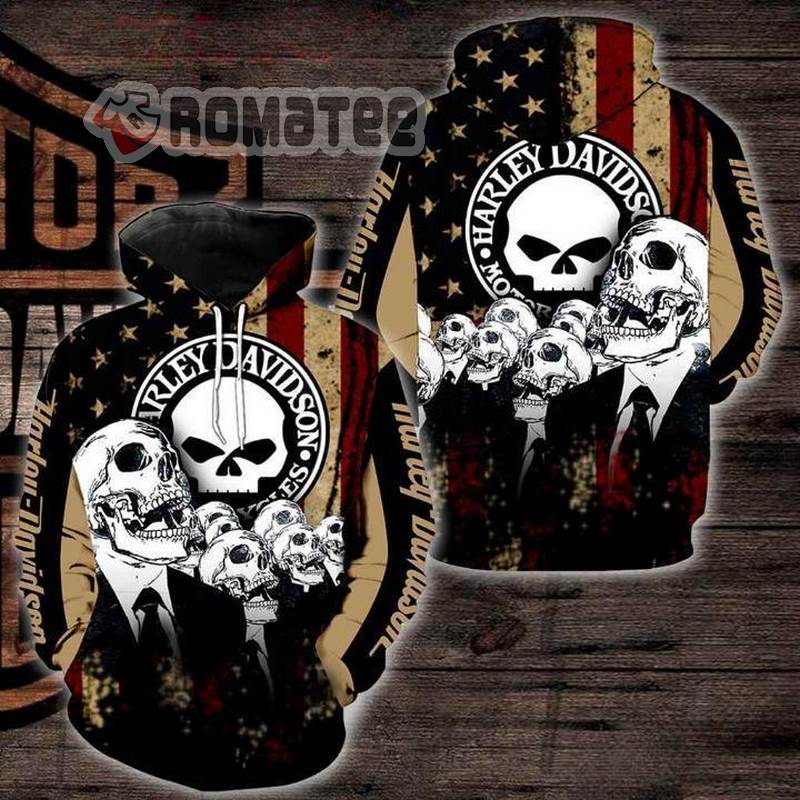 Vintage Harley Davidson Willie G Skull American Flag 3D Hoodie