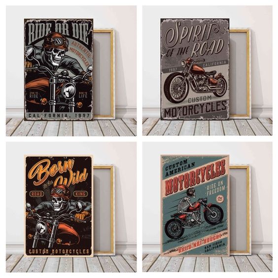 Vintage Motorcycle Canvas Pictures Retro Home Decor Motorbike