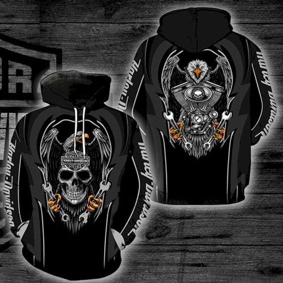 Harley Davidson Motorcycles Eagle Skull Black And White 3D the cuper