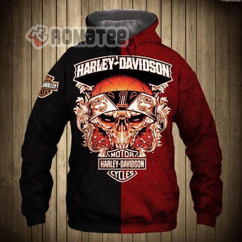 Harley Davidson Motorcycles Mad Skull With Forehead Band Black Red 3D Hoodie