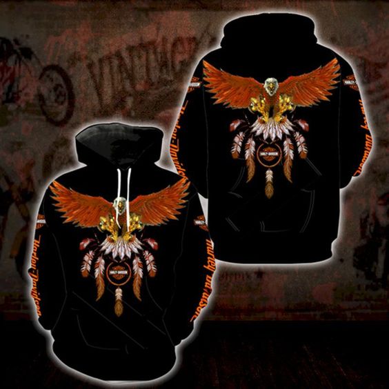 Harley Davidson New Eagle Native American Pattern 3D Hoodie the cuper