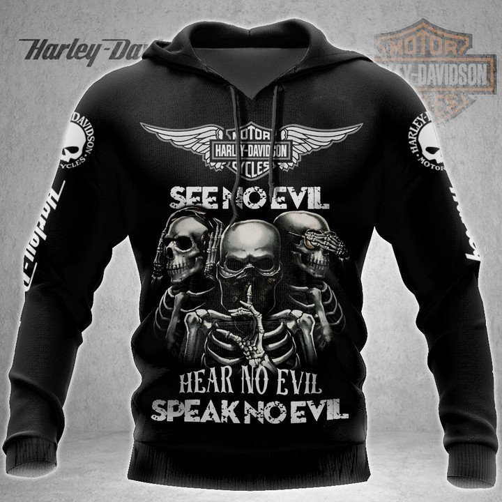 Harley Davidson Skull See No Evil Hear No Evil 3D Hoodie