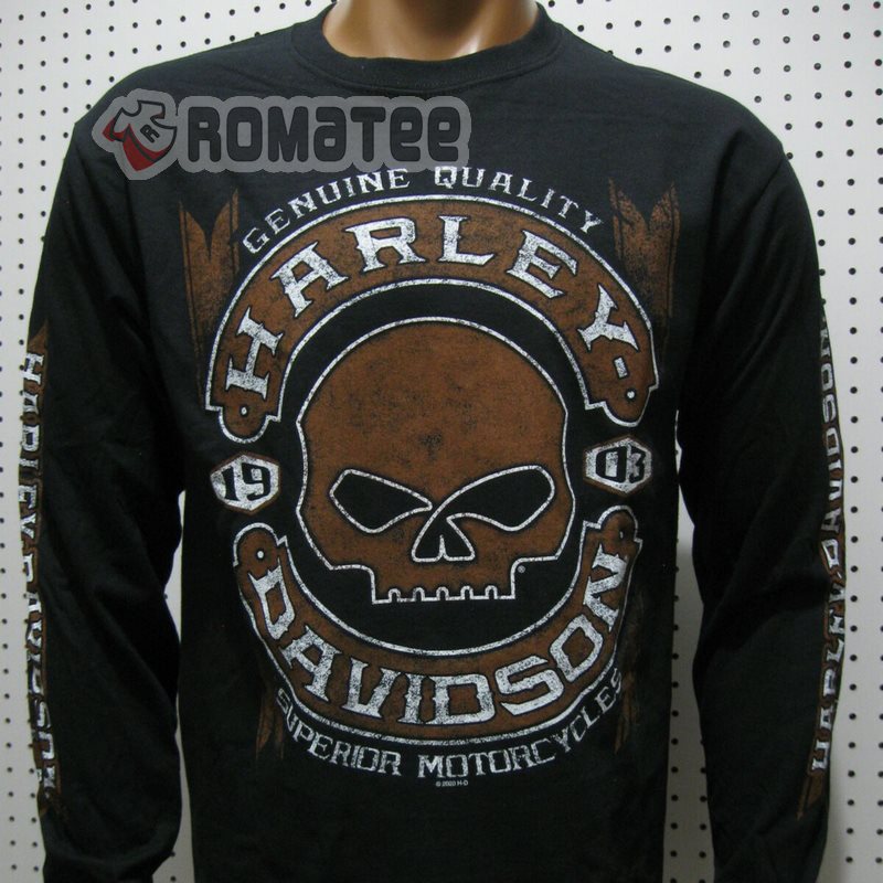 Vintage Harley Davidson Superior Motorcycles Willie G Skull A Smoky Mountain Family Of Dealers Black Long Sleeve Front