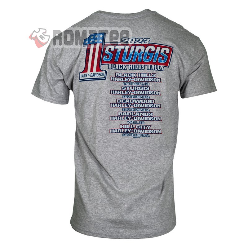 American First Sturgis Black Hill Rally Race Harley Davidson Motorcycles 2023 2D T Shirt Back