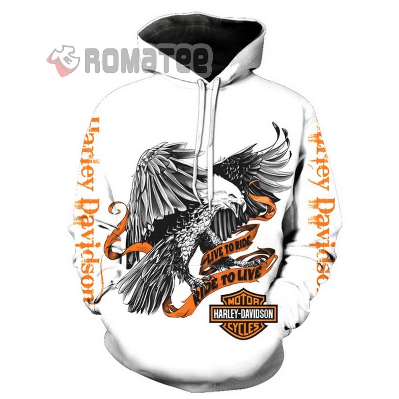 Black And White Eagle Live To Ride Ride To Live Harley Davidson 3D All Over Print Hoodie