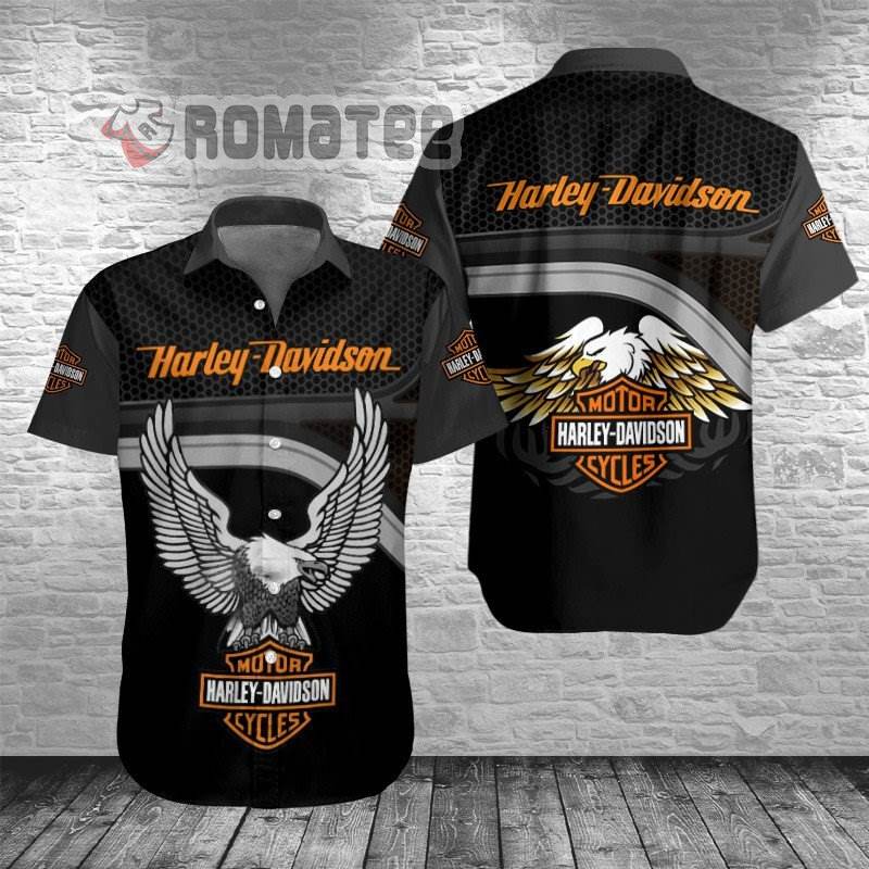 Harley Davidson Eagle Catch Logo Honey Pattern 3D All Over Print Hawaiian Shirt