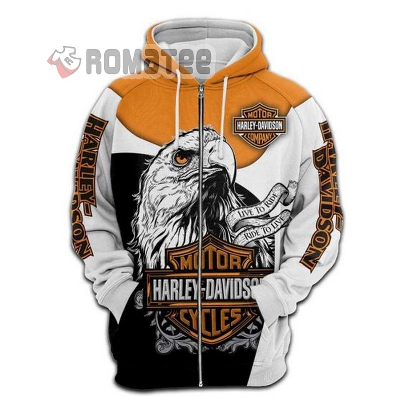 Harley Davidson Eagle Live To Ride Ride To Live Eagle Head 3D All Over Print Zip Hoodie