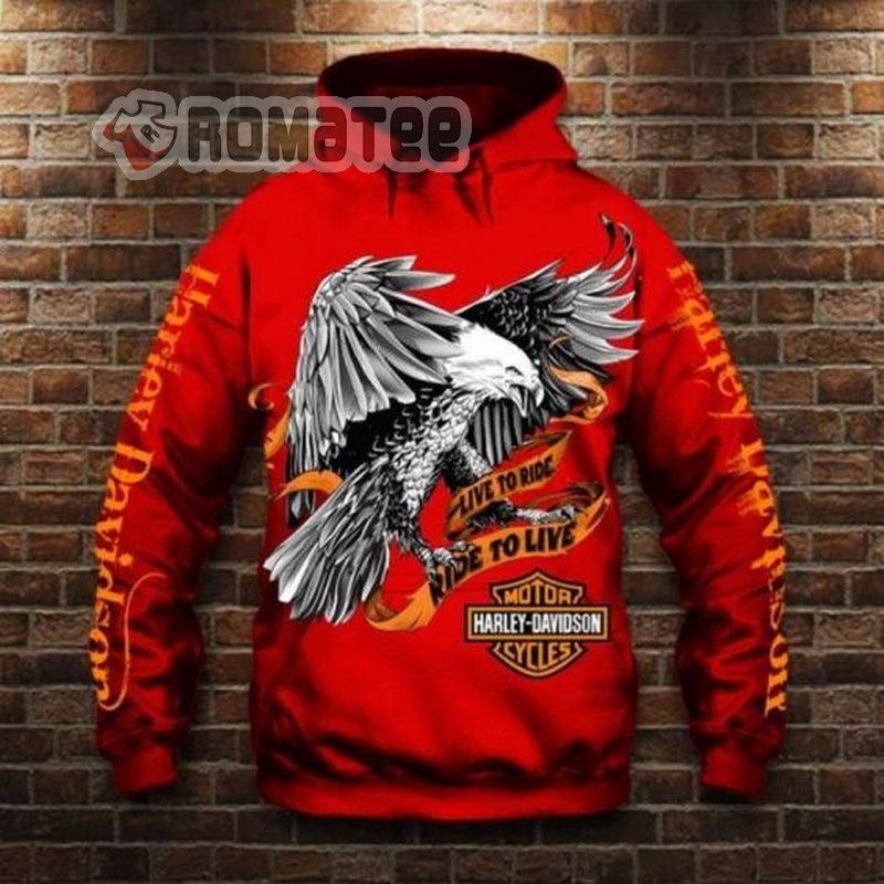 Harley Davidson Live To Ride Ride To Live Eagle Crab Banner 3D Red Hoodie All Over Print
