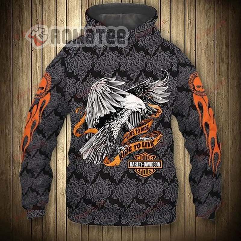 Harley Davidson Live To Ride Ride To Live Eagle Flap Harley Davidson 3D All Over Print Hoodie