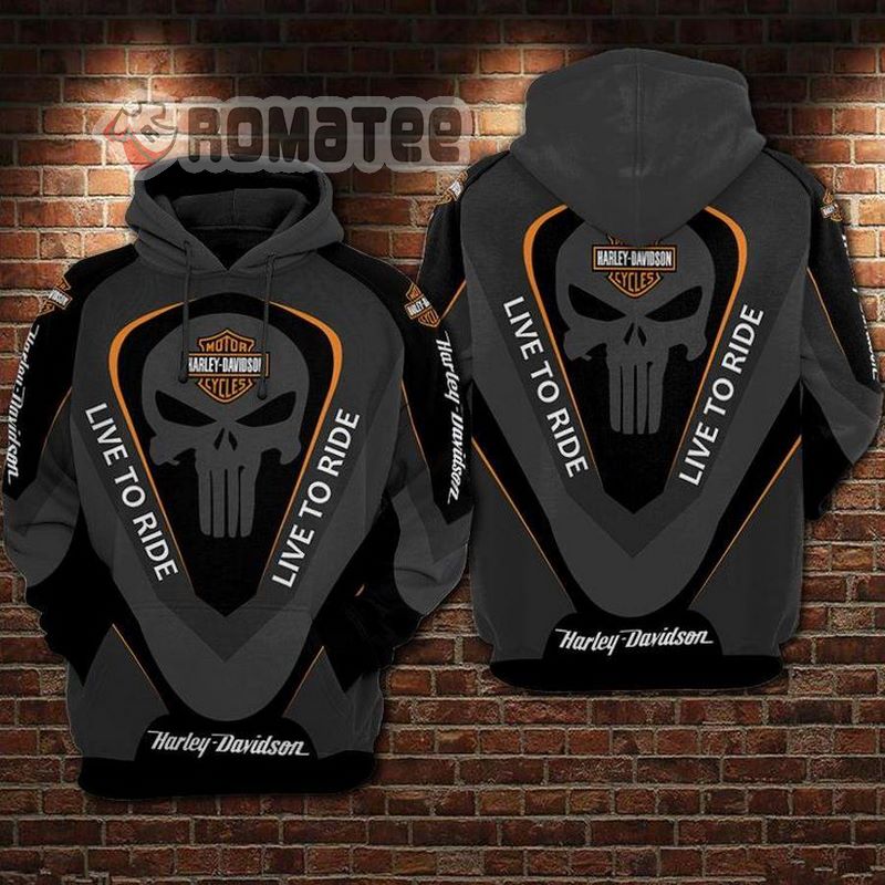 Harley Davidson Live To Ride Ride To Live Punisher Skull Harley Davidson 3D All Over Print Hoodie