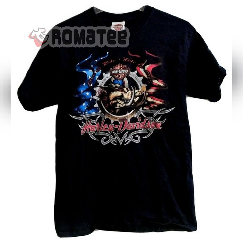 Harley Davidson Motorcycles Pensacola FL Live To Ride Ride To Live Wild Boar Captain American Flag T Shirt