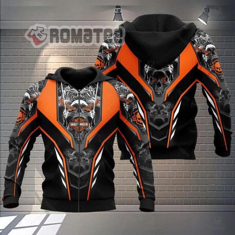 Harley Davidson Motorcycles Skull Horn Flaming Body Armor 3D All Over Print Zip Hoodie