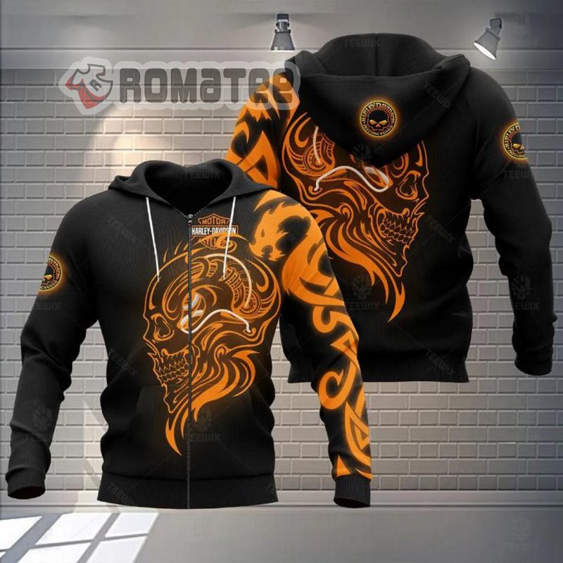 Harley Davidson Motorcycles Willie G Skull Flaming Tattoo 3D All Over Print Zip Hoodie