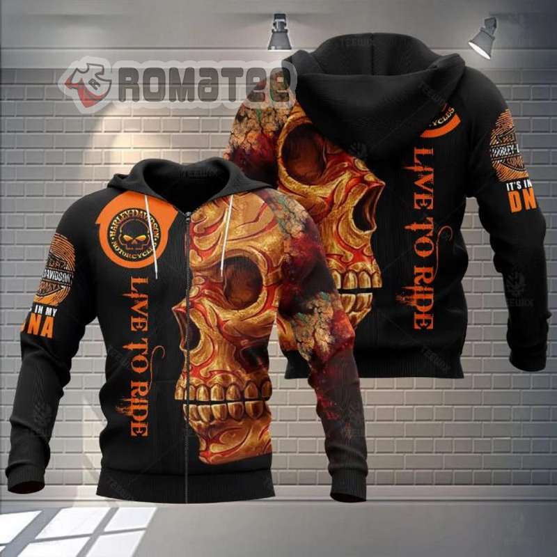 Harley Davidson Motorcycles Willie G Skull Live To Ride Tattoo Skull 3D All Over Print Zip Hoodie
