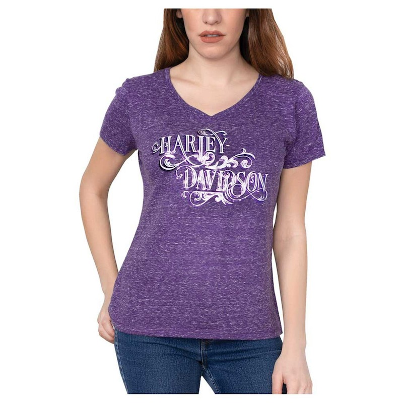 Harley Davidson Womens Old Timey Swirls V Neck Short Sleeve Tee Purple Wamart
