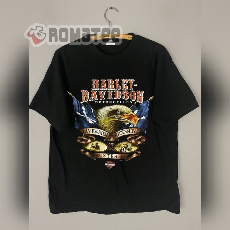Live To Ride Ride To Live Australia Eagle Harley Davidson Motorcycles 2D T Shirt