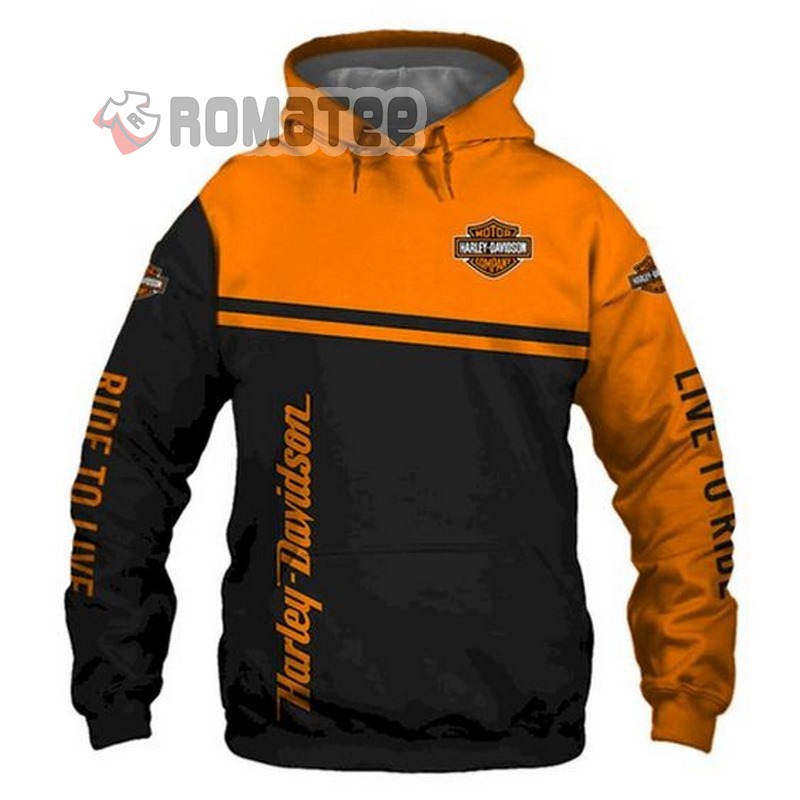 Live To Ride Ride To Live Harley Davidson Diagonal Line Devide Black Orange 3D All Over Print Hoodie