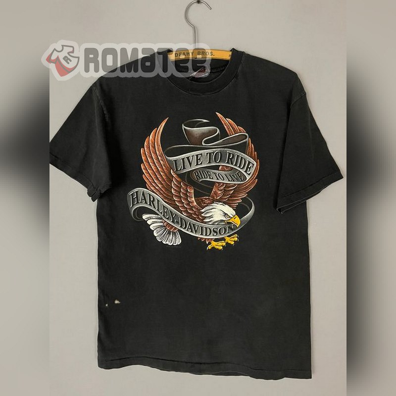 Live To Ride Ride To Live Harley Davidson Eagle Silk Ribbons 2D T Shirt
