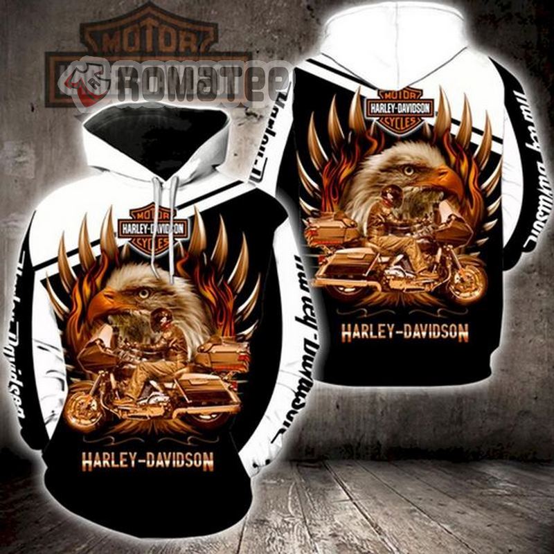 Motorcycle Man Harley Davidson Eagle Head Flaming 3D All Over Print Hoodie