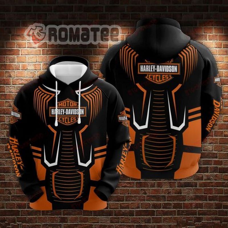 Motorcycles Armor Vest Style Harley Davidson Motorcycles Black Orange 3D All Over Print Hoodie