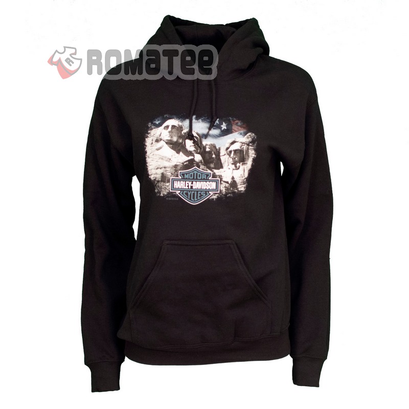 Mount Rushmore American Flag Race Harley Davidson Black Hill Rally Hoodie Front
