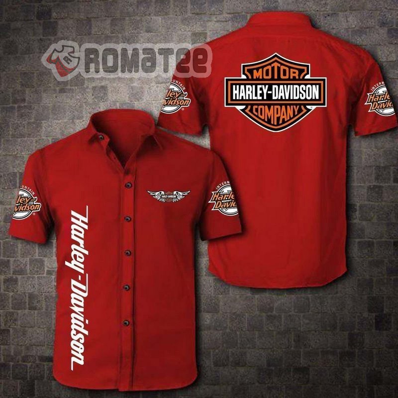 Red Harley Davidson Motor Company Eagle Small Logo 3D All Over Print Hawaiian Shirt