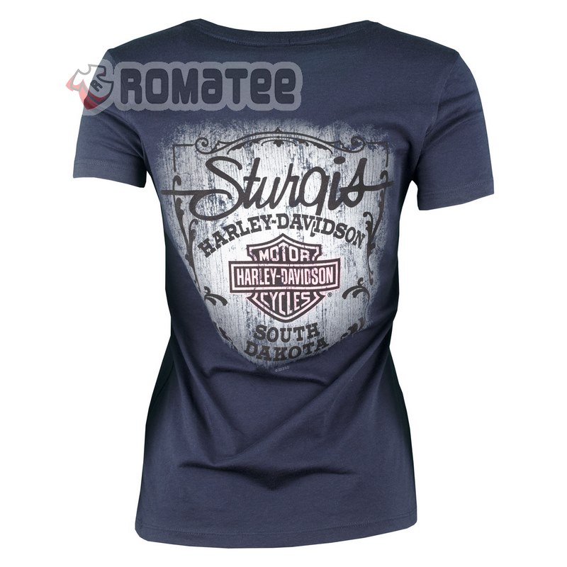 South Dakota Sturgis Harley Davidson Motorcycles Small Right Logo Womens 2D T Shirt Back