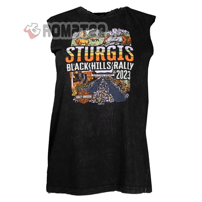 Sturgis Black Hill Rally 2023 Anniversary Split Scene Washed Race Womens Tank Top Front