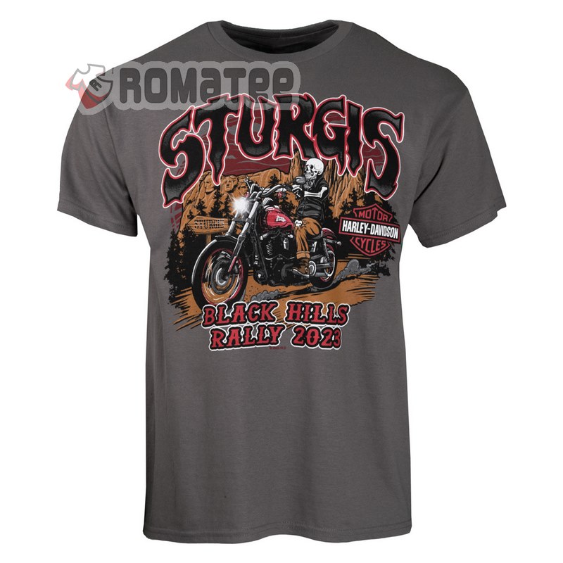 Sturgis Black Hill Rally 2023 Event Harley Davidson Skull Man Motorcycles Mans Grey 2D T Shirt Front
