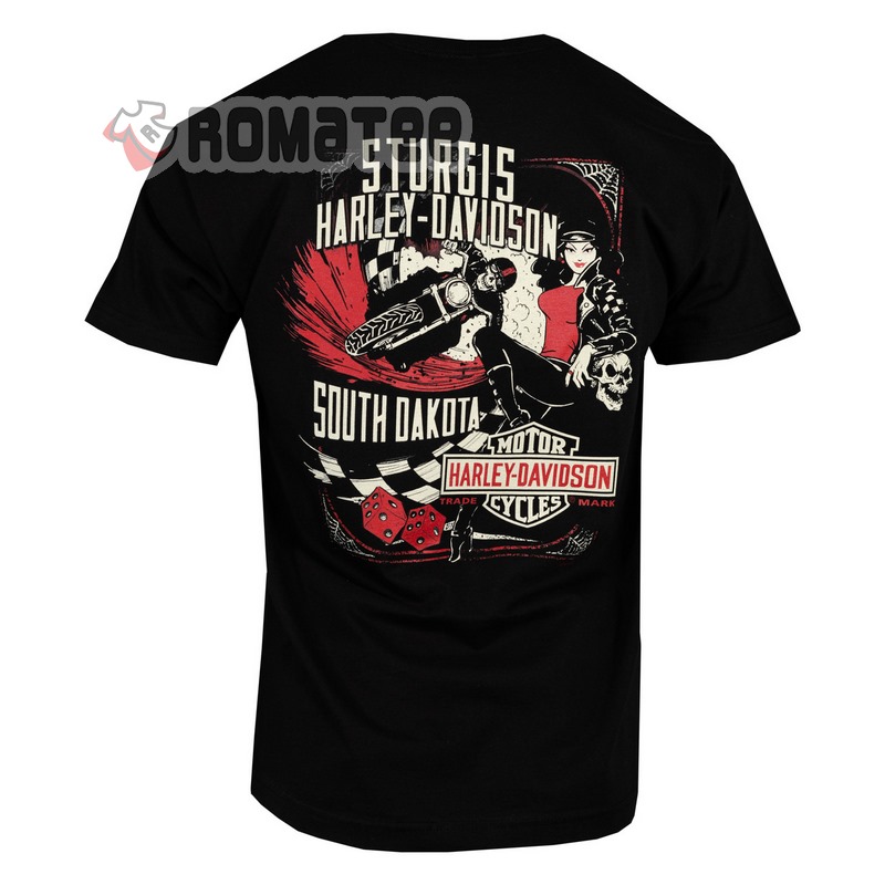 Sturgis Harley Davidson Mens Retro Skull South Dakota Race Dice 2D T Shirt Back