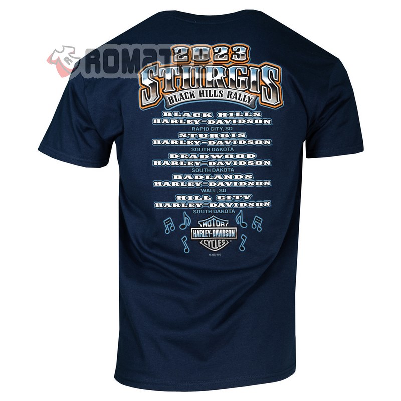 https romatee.comwp contentuploads202307Sturgis Harley Davidson Eagle 2023 Black Hill Rally Sound Navy 2D T Shirt Back