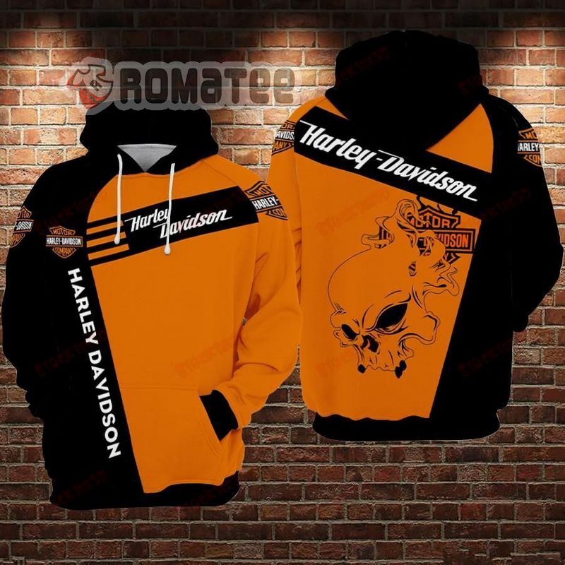 Black Orange Harley Davidson Smoke Skull Motorcycles Logo 3D All Over Print Hoodie