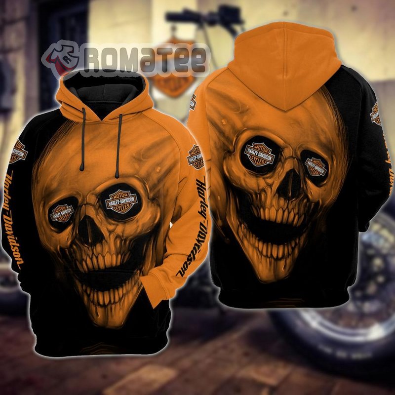 Crazy Skull Harley Davidson Logo In Eyes 3D All Over Print Hoodie
