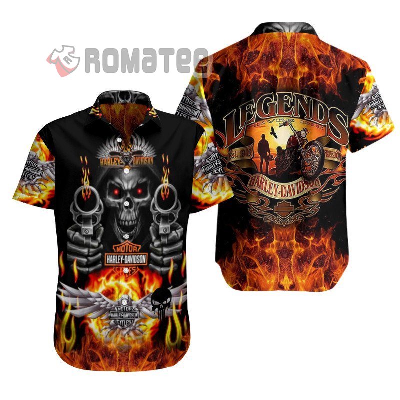 Death Skull Flaming Guns Harley Davidson Motorcycles Flaming 3D All Over Print Hawaiian Shirt