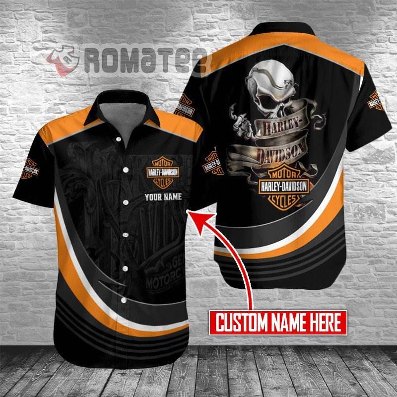 Death Skull Ribbon Harley Davidson Motorcycles Custom Name 3D All Over Print Hawaiian Shirt