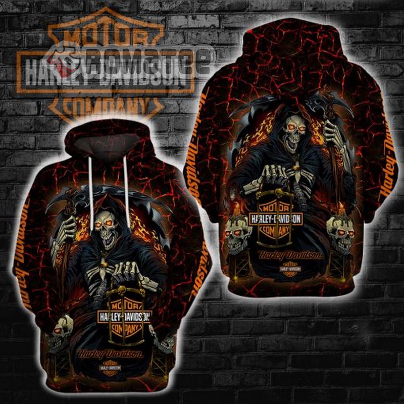 Death With Scythe anh Lamp Harley Davidson Skull Magma Rock 3D All Over Print Hoodie