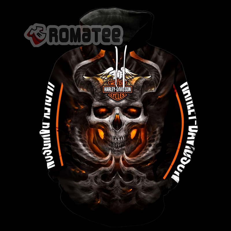Devil Skull In Hell Magma Harley Davidson 3D All Over Print Hoodie
