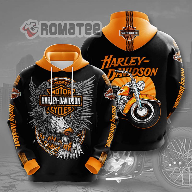 Eagle Catch Wrench Harley Davidson Motocycles In Back 3D All Over Print Hoodie