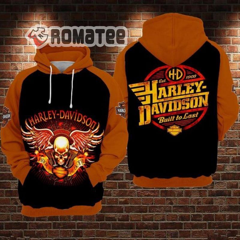 Est 1903 Harley Davidson Build To Last Gold Skull Wings Ribbon 3D All Over Print Hoodie