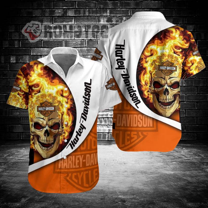 Flaming Death Skull Harley Davidson 3D All Over Print Hawaiian Shirt