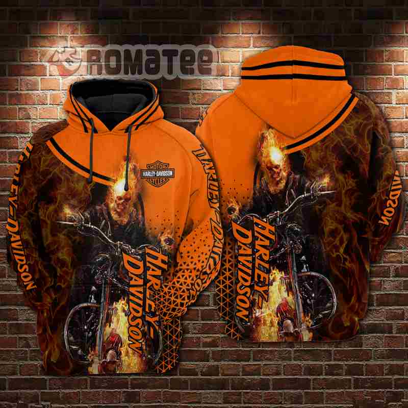 Ghost Rider Harley Davidson Motocycles Flaming Skull 3D All Over Print Hoodie