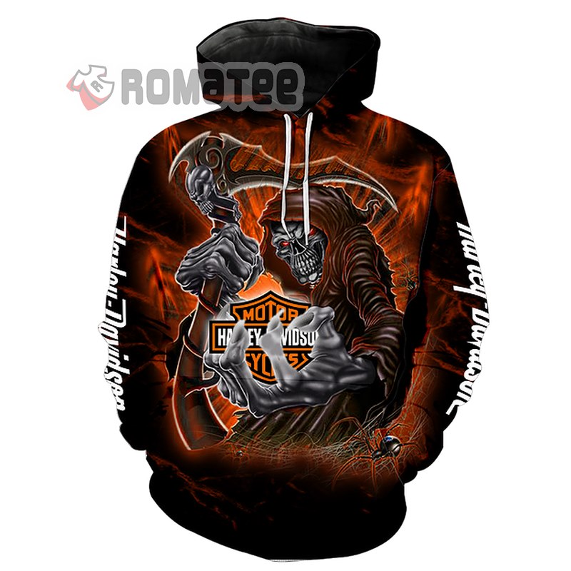 Harley Davidson Death Skull With Scythe In The Hell Spider 3D All Over Print Hoodie