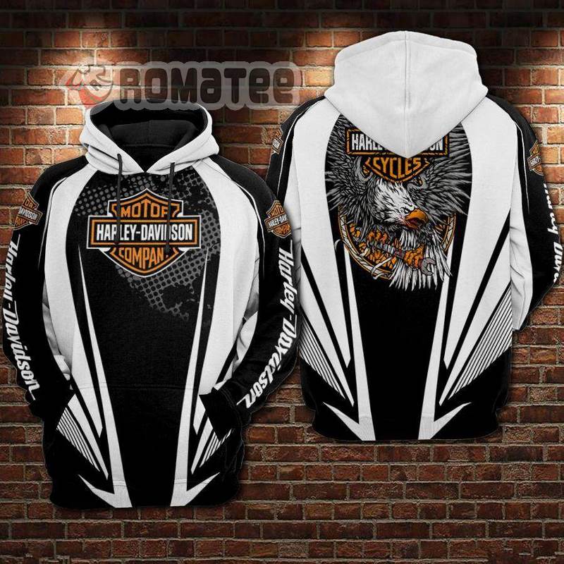 Harley Davidson Eagle Angry Catching Wrench Black White Color 3D All Over Print Hoodie