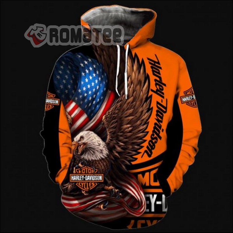 Harley Davidson Eagle Catch American Flag 3D All Over Print Hoodie