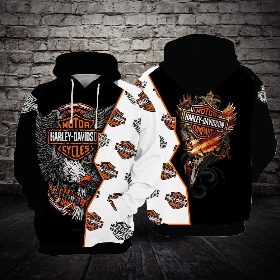 Harley Davidson Motorcycles Logo Pattern Angry Eagle Catching Wrench Vintage American Flag 3D All Over Print Hoodie