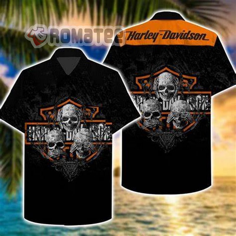 Harley Davidson Triple Skull Listening Music Harley Davidson 3D All Over Print Hawaiian Shirt
