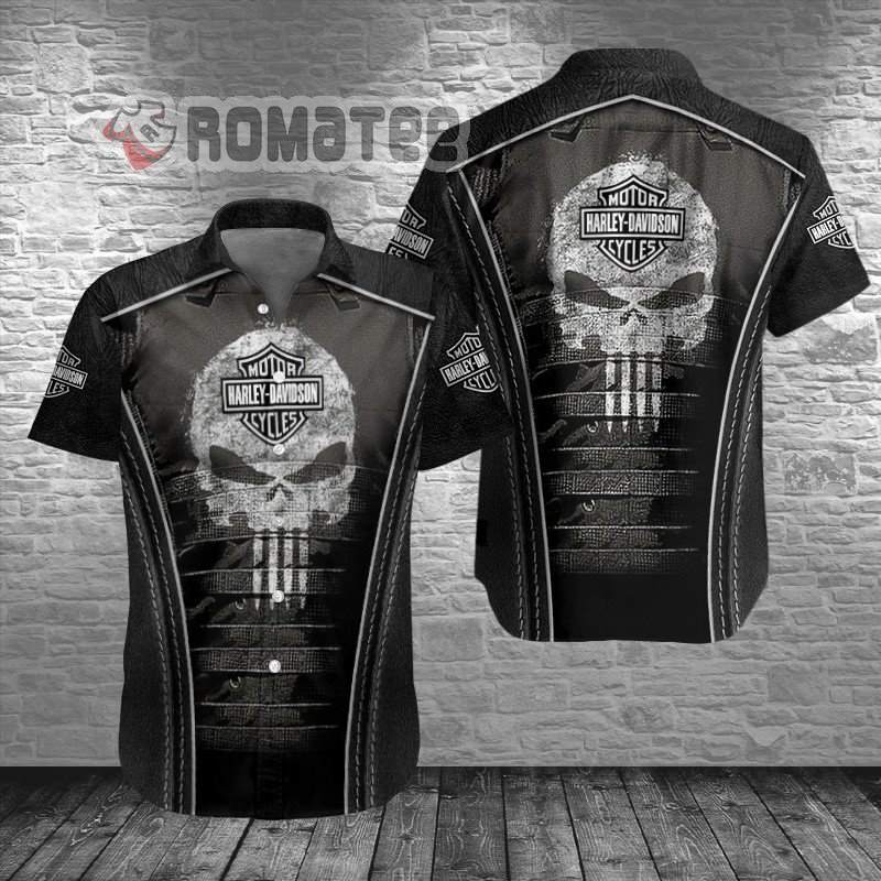 Punisher Skull Harley Davidson Motorcycles Dark 3D All Over Print Hawaiian Shirt